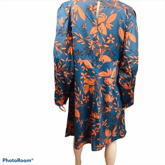 Suzanne Betro Plus Size 1X Blue Orange Floral Teal Sheath Long Sleeved D… - Picture 6 of 13